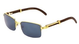 Luxe Executive Slim Half Rim Rectangular Metal &amp; Wood Aviator Sunglasses (Gold &amp; - £12.49 GBP