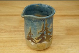Studio Art Pottery Hand Crafted Blue &amp; Tan Fir Tree Full Moon Creamer Pi... - £22.99 GBP