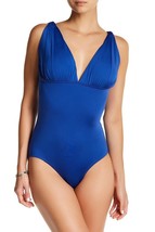 Carmen Marc Valvo Draped One Piece Swimsuit Sz 14 Blue - £53.14 GBP