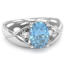 Men&#39;s Designer Blue Topaz Diamond Ring In Solid 14k White Gold - £598.71 GBP