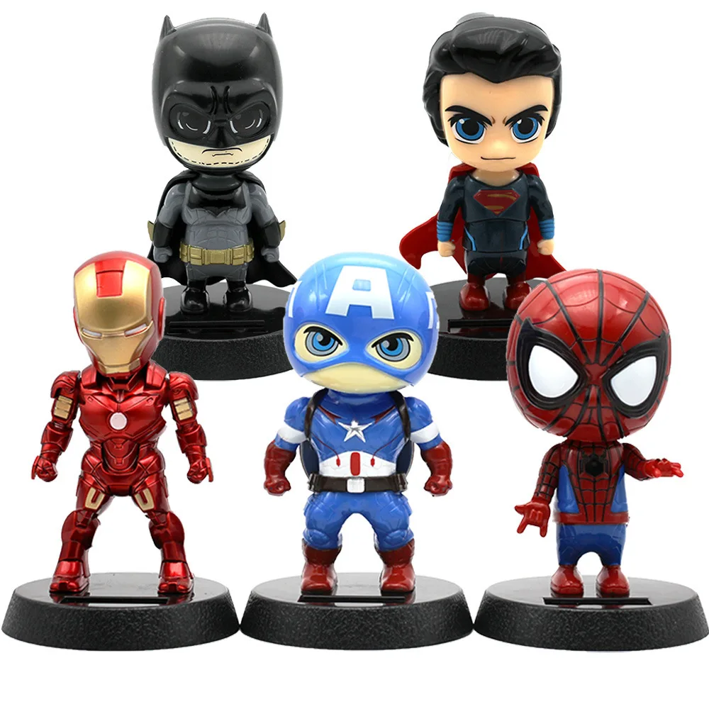 Disney Anime Figure Captain America Spider Man Car Ornaments Cute Solar Energy - £14.13 GBP