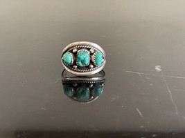 Navajo Signed Size 14 1/4 Sterling Silver Ring with Blue Turquoise Stones - $117.81