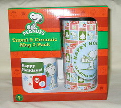 Peanuts Snoopy Holiday Travel &amp; Ceramic Mug Set - £13.19 GBP