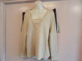East 5th Womens Sweater XL Gold Beaded Long Sleeve V Neck Solid Pullover - £7.38 GBP