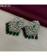 Indian Bollywood Style 1 Gram Gold Plated Kundan CZ Stud Emerald Jewelry... - £60.56 GBP