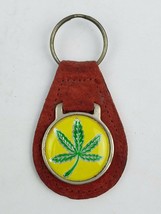Vintage Marijuana Mary Jane Pot Leaf Logo Leather Keychain KeyRing FOB Tab - £8.22 GBP