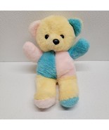 Vintage Dan Dee Pastel Color-Block Yellow Blue Pink Teddy Bear Plush 12&quot; - $54.69 CAD
