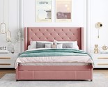 Queen Size Storage Bed Velvet Upholstered Platform Bed With Wingback Hea... - $535.99