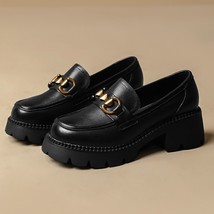 New Spring Chunky Loafers Women Genuine Cow Leather Platform Casual Shoes Metal  - £76.75 GBP