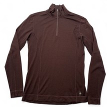 Smartwool Womens 1/4 Zip Pullover Brown Thermal 100% Merino Wool Long Sleeve 32&quot; - £14.92 GBP