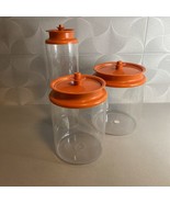 VTG Tupperware Clear Acrylic Orange Tops Canister Set 3 Push Button 7,10... - £22.82 GBP