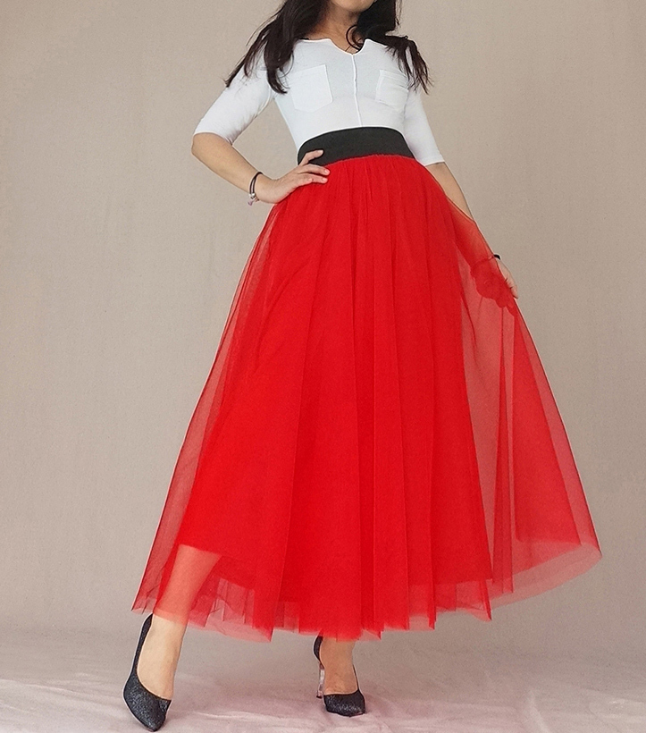 Red tutu skirt maxi pocket 8