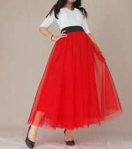 RED Long Tulle Skirt with Pockets Women Custom Plus Size Ball Gown Skirt