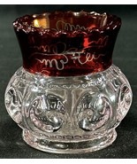 Antique Ruby Stain EAPG Toothpick Holder Bullseye &amp; Fan Etched Scroll 1890s - $29.95