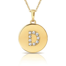 14K Yellow Gold Round Solitaire Disc Initial Letter "D" Flat Pendant 0.20Ct - $123.25+