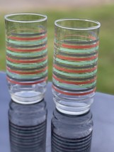 2 Vintage Striped Drinking Glasses 16oz Tumbler Retro - £18.44 GBP