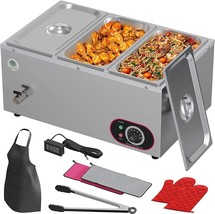 3 Pan Commercial Food Warmer, 1200W Electric Steam Table, 16 Quart Capacity Prof - £159.12 GBP