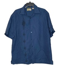 Cubavera Herenica Embroidered Button Down Shirt Women Large Short Sleeve Blue - £15.56 GBP