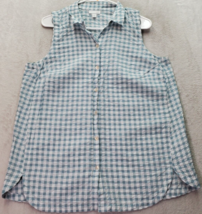 J. Jill Blouse Womens Medium Blue Gingham Check Seersucker Collared Button Front - £18.17 GBP