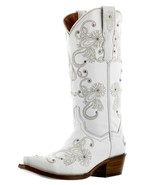 Womens Western Wedding Boots White Leather Bridal Embroidered Snip Toe - $149.99