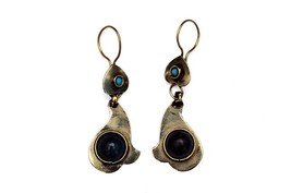 Turkmen Tribal Earrings, Afghani Ear Hangers, Ethnic Earrings with Lapis Lazuli - £7.92 GBP