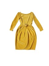 Vintage 50-60s Mustard Yellow Velvet Tulip Skirt Dress W24-25&quot; - $38.61