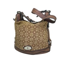 Fossil Large Maddox Brown Leather Printed Canvas Bucket Hobo Shoulder Ba... - £36.85 GBP