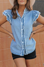 Ashlyn Ruffled Flutter Frayed Denim Top - $28.79