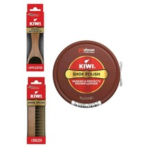 Kiwi Brown Shoe Polish 2.5 oz + Shine Brush + Polish Applicator Brush Ca... - $29.87