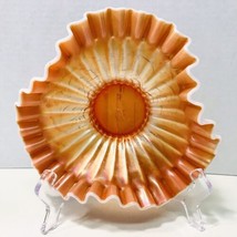 Dugan Antique 1910’s Peach Opalescent Carnival Glass Crimped Stippled Bowl - £39.83 GBP