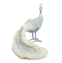 December Diamonds 08-08523 Peacock w/ Fur Tail Blue &amp; White 29&quot; Christmas Decor - £169.31 GBP