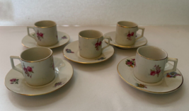 Floral Espresso Coffee Cups And Saucers, Set of 5 Czechoslovakia Vintage - £15.64 GBP