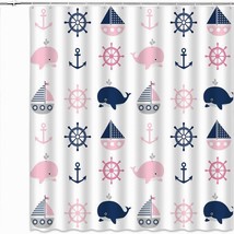 Cartoon Whale Shower Curtain Pink Gray Blue 70x70 - $808.47 MXN