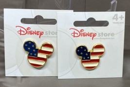 2 Disney Store Pins: Mickey Mouse Ears USA Flag - $11.29