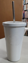 2015 STARBUCKS Stainless Steel Cup Matte White Tumbler 16 oz Metal Straw... - £63.30 GBP