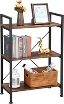 Bewishome 3 Tier Bookshelf Organizer, Rustic Brown Small Bookshelf For S... - $77.99