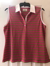 NWT Ladies EP PRO Candy Pink &amp; Green Striped Sleeveless Golf Shirt - size Large - £23.17 GBP