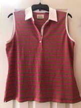 NWT Ladies EP PRO Candy Pink &amp; Green Striped Sleeveless Golf Shirt - size Large - £21.81 GBP