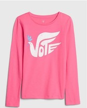 New GAP Kids Girls Graphic Pink Long Sleeve Crew Neck Cotton T-shirt 6 7 - $14.84