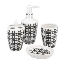 4-Pc Black and White Geometric Bath Accessory Set - £18.69 GBP