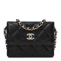 Chanel Lambskin Quilted My Chanel Lady Card Holder On Chain Black - £2,407.13 GBP