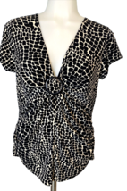 Apt. 9 Stretch Black and Off White Print V Neck Short Sleeve Knit top Si... - $9.49