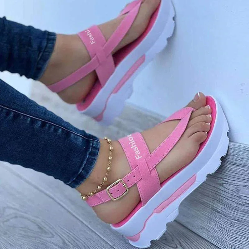 Ls 2022 new summer sandals with heels platform shoes for women flip flops casual wedges thumb200