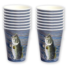 Havercamp Gone Fishin Big Bass Party Cups (32 cups) 12oz. Heavyweight Paper Cups - £17.51 GBP