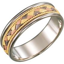 Authenticity Guarantee 
14K Multi-Tone Gold Hand Woven Milgrain Comfort Fit W... - £948.47 GBP+