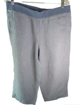   J. Jill Linen size L Pants 100% linen wide legs pullon blue/white pockets - $16.83