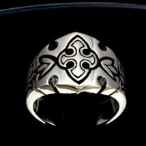 Sterling silver Knights Templar cross ring Medieval Crusader symbol high polishe - £67.93 GBP