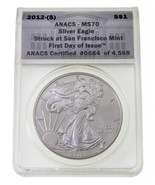 2012-(S) $1 Silver American Eagle Graded by ANACS as MS-70 FDOI - $99.29