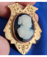 Victorian Memory Locket Brooch Antique 14k Gold Deco Hard Stone Onyx Cam... - $3,605.25