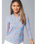NWT Ladies IBKUL ROMINA BLUE Long Sleeve Mock Golf Shirt - S M L XL &amp; XXL - $54.99